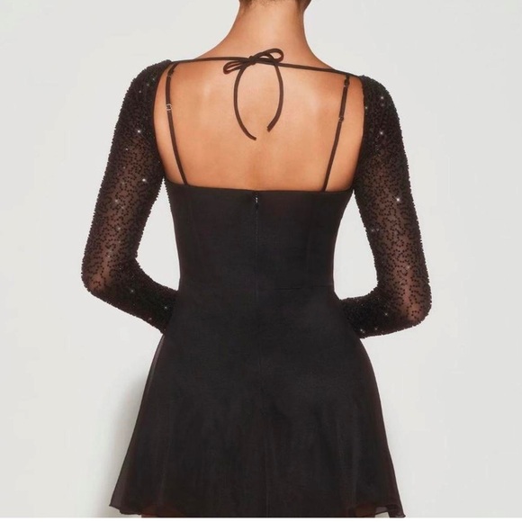 Oh Polly Naples Black Embellished Mesh Sleeve Mini Dress Size 2 Party birthday - Picture 4 of 16